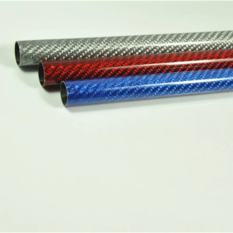 2pcs Color Carbon Fiber Tube 12mm 14mm 16mm 18mm 20mm 22mm 23mm 24mm 26mm 28mm Length 1000mm 3K Glossy Surface Silver Blue Red