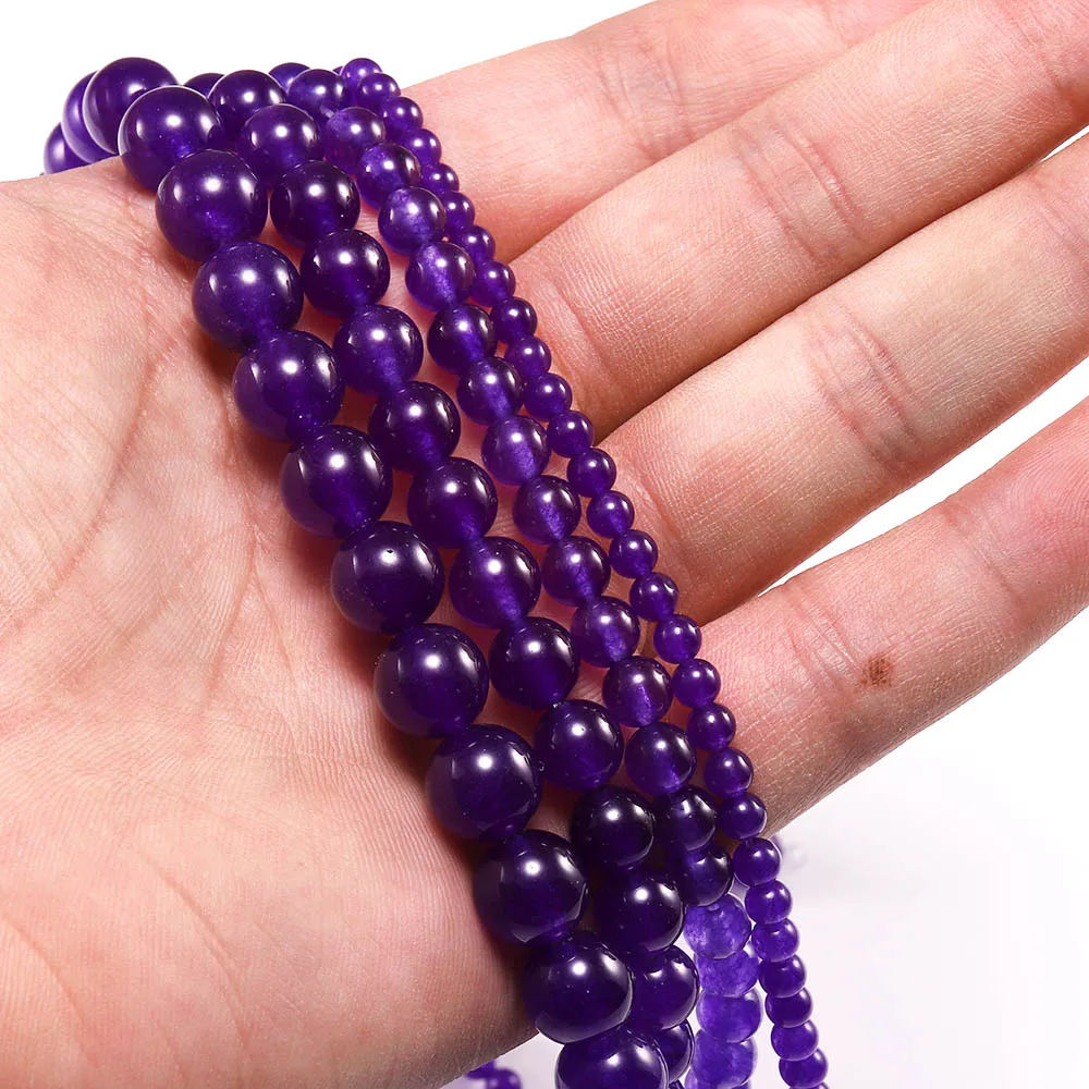 1 Strand/Lot 4 6 8 10 12mm Natural Chalcedony Dreamy Purple Quartz Round Ball Loose Spacer Beads Jewelry Making Wholesale