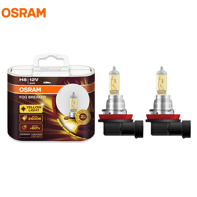 OSRAM H8 12V 35W 2600K 62212FBR PGJ19-1 Fog Breaker Headlight Super Yellow Fog Bulbs Car Light 200% More Yellow Bulb Pair