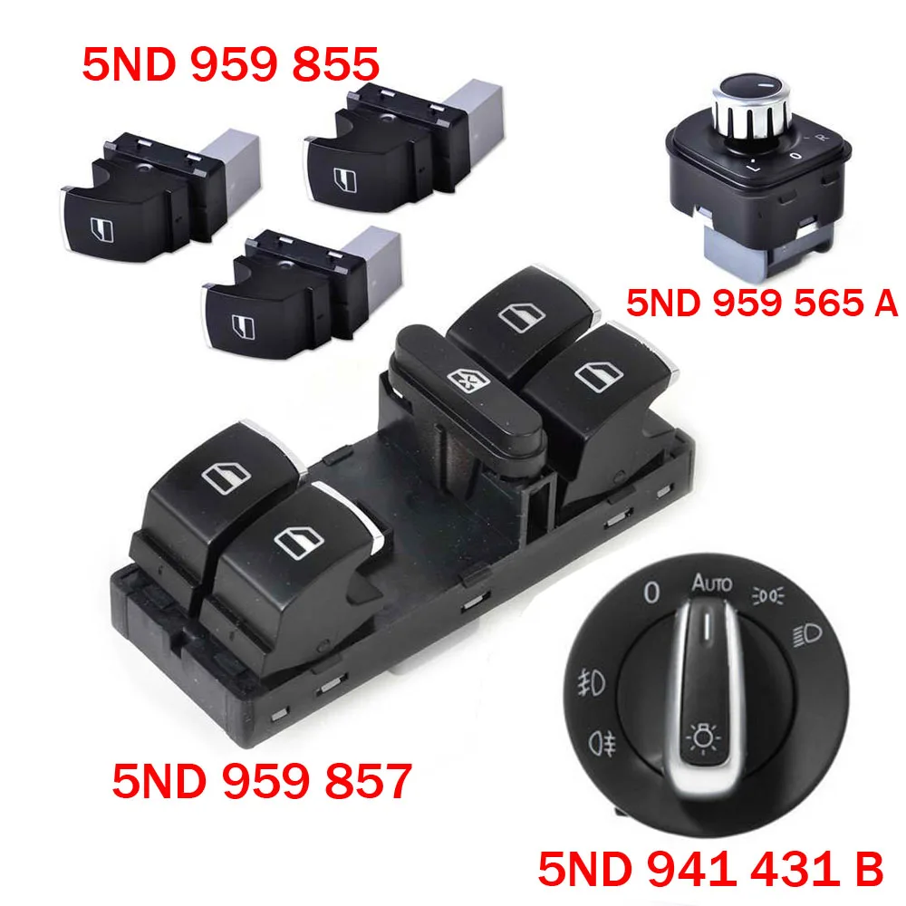 6x Chrome Window Headlight Mirror Switch Control 5nd 941 431 B /5ND 959 857 /5ND 959 855/ 5nd 959 565 A For Golf MK5 6 Passat