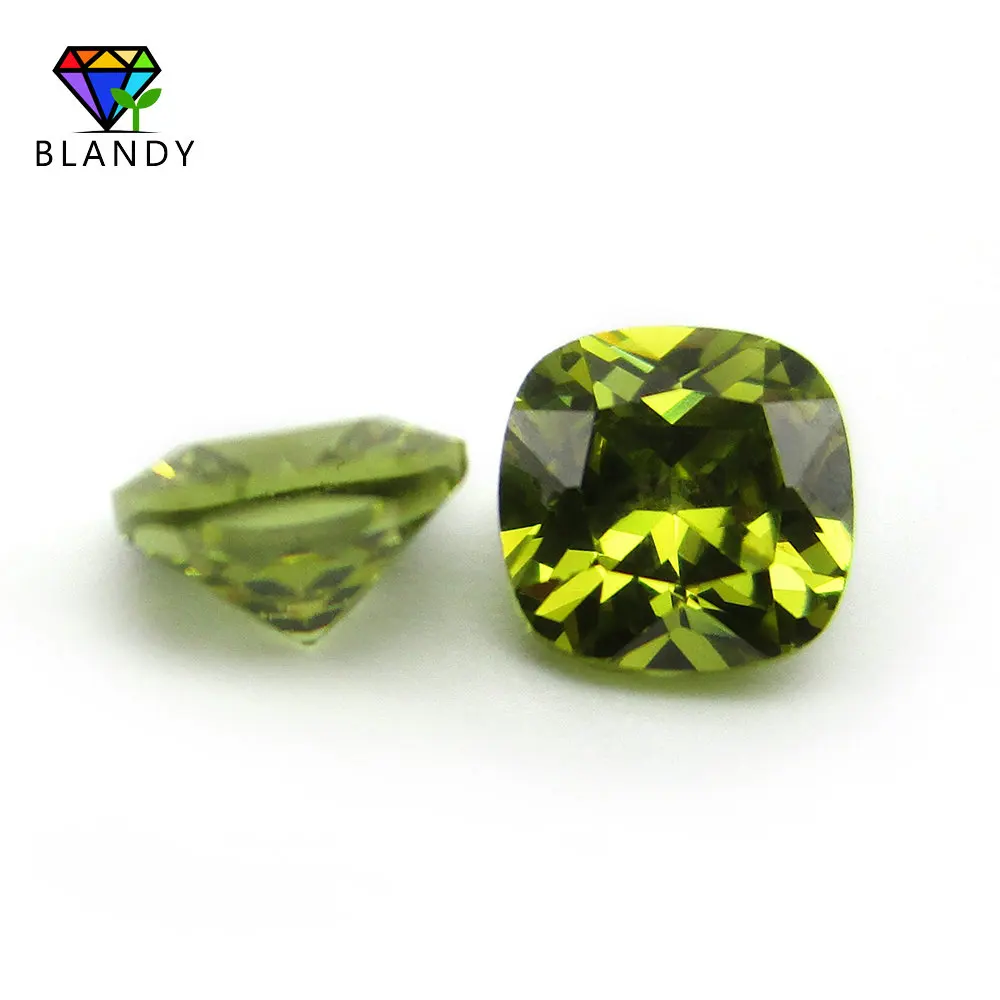 50pcs/lot 5A Quality 5*5mm~12*12mm Peridot Cubic Zirconia Stone Cushion Cut Loose Olive Color Synthetic CZ Stone For Jewelry