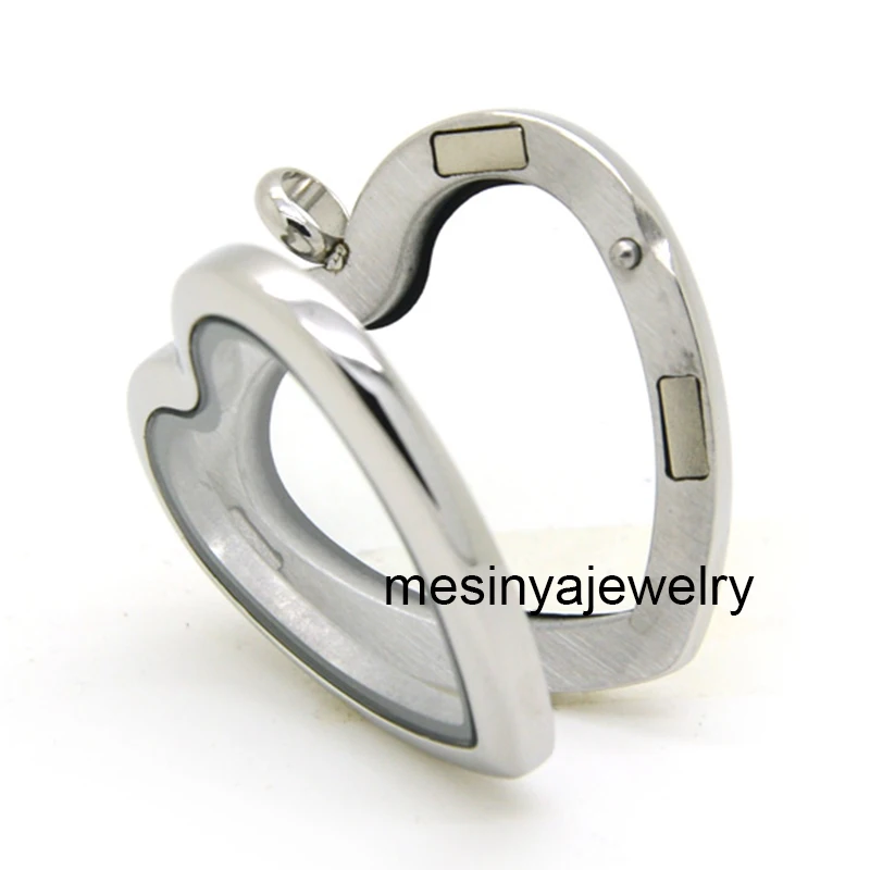 316L Stainless Steel Magnet Hinged 30mm Heart Shape Locket For Custom Floating Charms Keepsake Xmas Gift