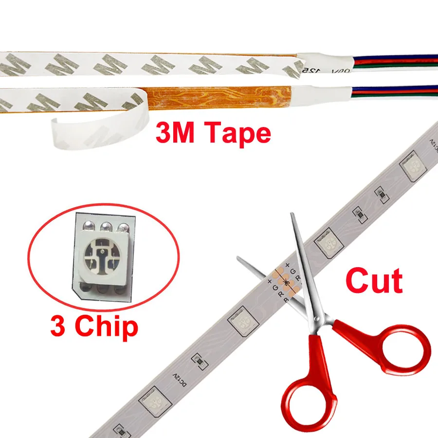 15M RGB LED Strip Flexible light Tape 5M 10M SMD 5050 DC 12V Waterproof LED Strip Ribbon and controller for Home Decoration