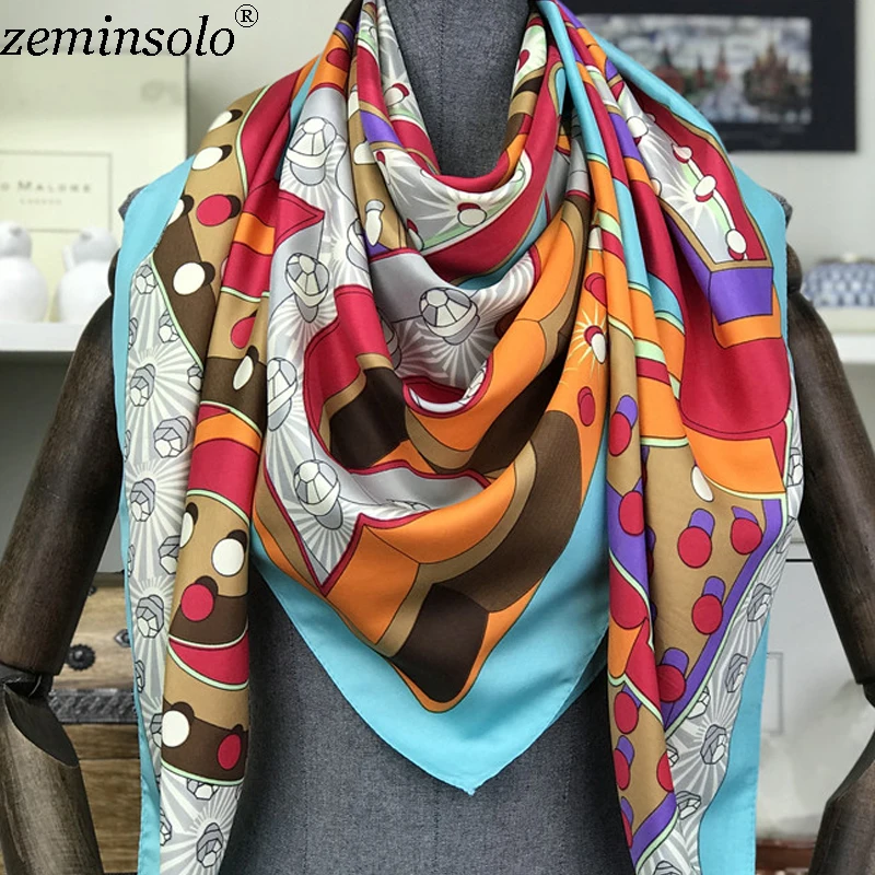 Foulard Hijab imprimé en soie 100% pour femmes, carré, 130x130cm, à la mode, Bandana enveloppant, cadeau pour dames, Design tendance, 2018