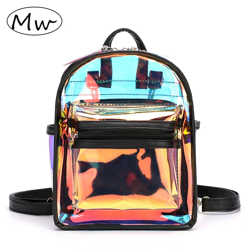 Clear Transparent Backpack Black Laser Small Bags For Summer School Bagpack For Teenage Girls Travel Bag Kawaii Ita Bag Mochila