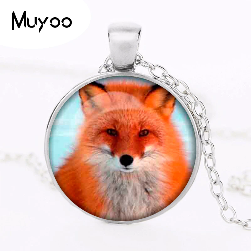 كلية 25 مللي متر الزجاج كابوشون قلادة قلادة الثعلب صورة فنية قلادة من سلاسل سوداء معدنية قلادة للنساء الرجال المجوهرات HZ1 #3