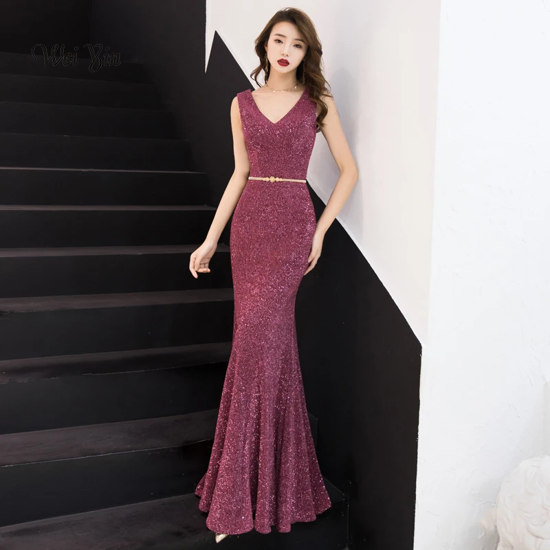 

weiyin Evening Dress Long Sparkle 2023 New V-Neck Women Elegant Sequin Mermaid Evening Party Gown Dress WY977