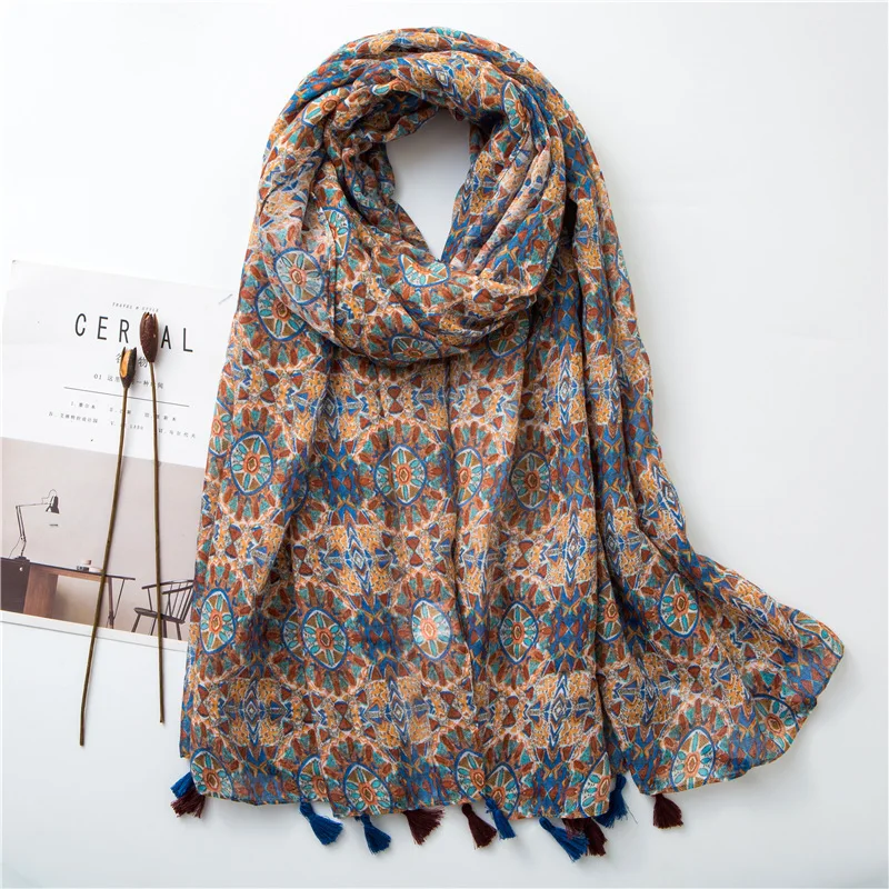 2019 New Women Geometry Print Tassel Scarves And Shawl Tribal Print Tassel Wrap Hijab Scarf Wholesale 10pcs/lot Free Shipping