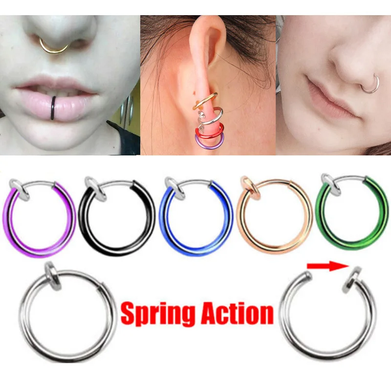 2pcs Stealth Clip On Earrings For Women Men Fake Spring Clip On Nose Clips Ring Hoop Lip Ring Helix Ring Hoop Ear Ring Hoop