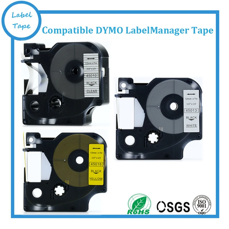 

3 шт. смешанные ленты для этикеток DYMO D1 12 мм 45013 45010 45018 черный на белом/прозрачном/желтому совместимом принтере для этикеток DYMO