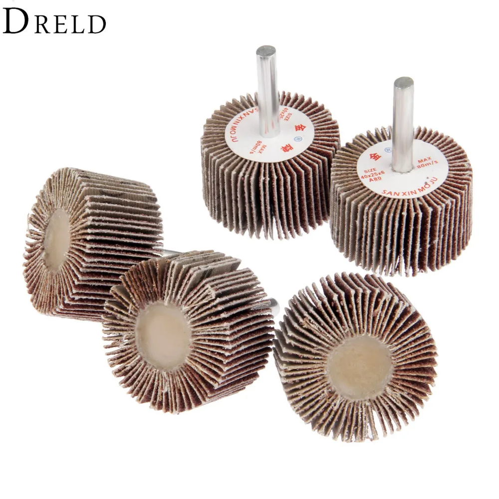 Dreld 5 pcs dremel 액세서리 로타리 공구 40mm 그라인딩 버핑 샌드페이퍼 미니 드릴 그릿 용 맨드릴 플랩 휠 헤드 80 #
