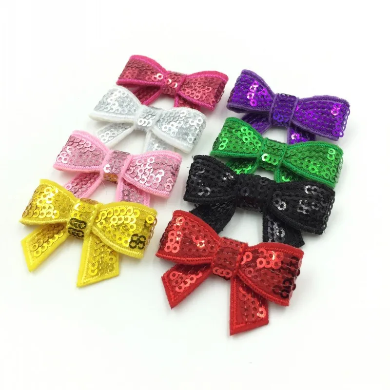 

30pcs/lot 8colors 5cm DIY Shiny Sequin Hair Bows Knot Fashion Applique Headband Bows For Kids Girls Hair Accessories NO Clips