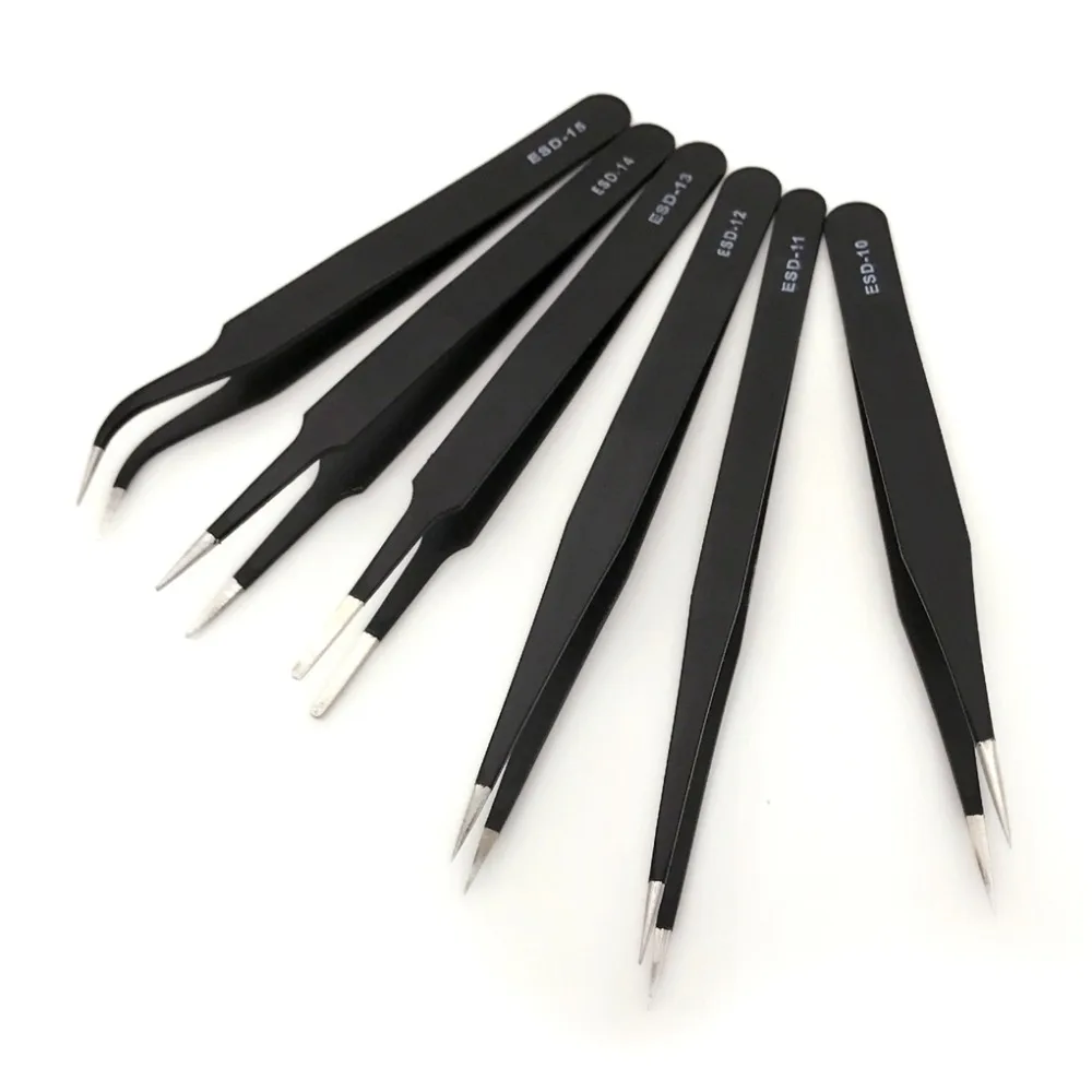 

6pcs Precision Tweezer Set Antistatic Tweezers Stainless Tweezers