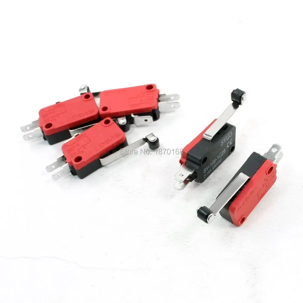 5Pcs V-166-1C25 3-16A 250VAC Limit Switch mikro, Engsel panjang lengan Roller SPDT Snap tindakan rumah banyak