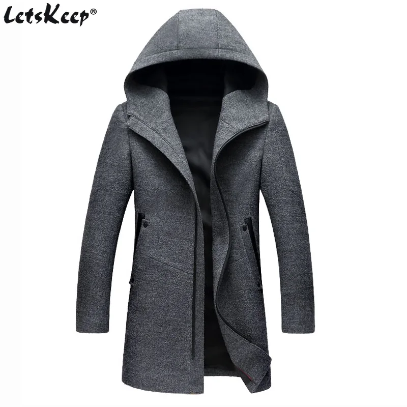 

Letskeep Hooded Parka Men Coats Winter Zipper Long trench coat & Blends Peacoat Mens Business Woolen Long Overcoats MA436