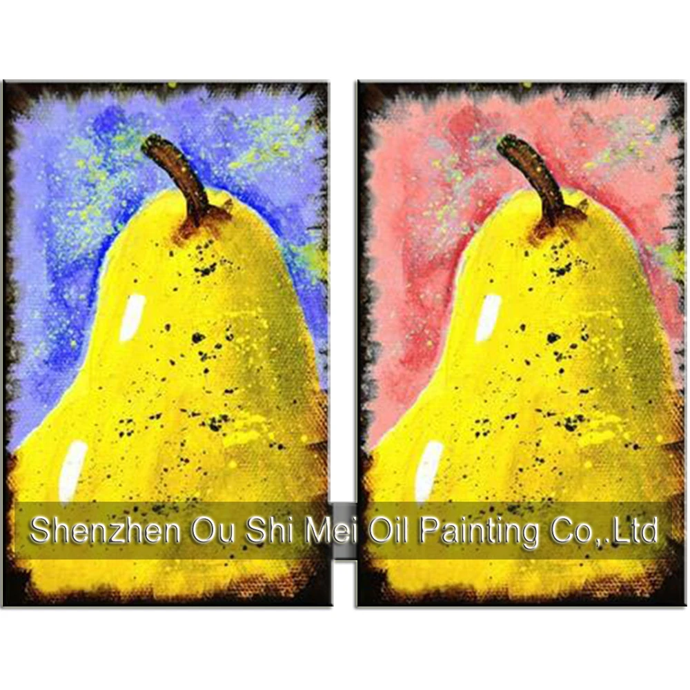 

Popular Art Hand Painted Modern Abstract Yellow Pear for Restaurant Decoration Handmade Fruit Still Life Oil Painting On Canvas