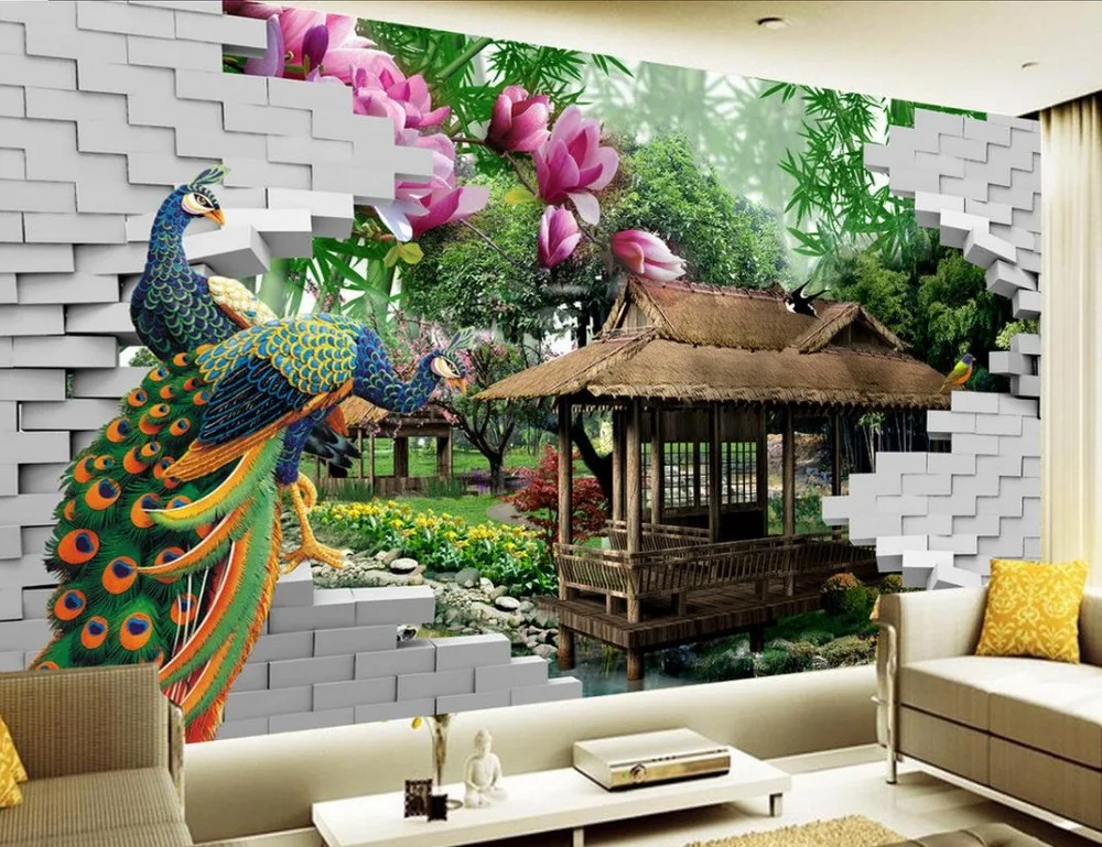 

Mural 3d wallpaper 3d wall papers for tv backdrop peacock 3D stereoscopic bamboo Home Decoration