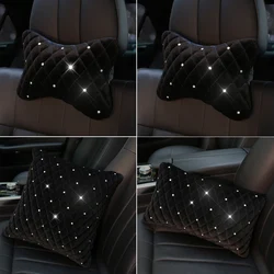 Bling Rhinestone Car Neck Pillow Winter Plush Crystal Auto Headrest Pillow Waist Supports Car Seat Pillow Cover Car Accessories