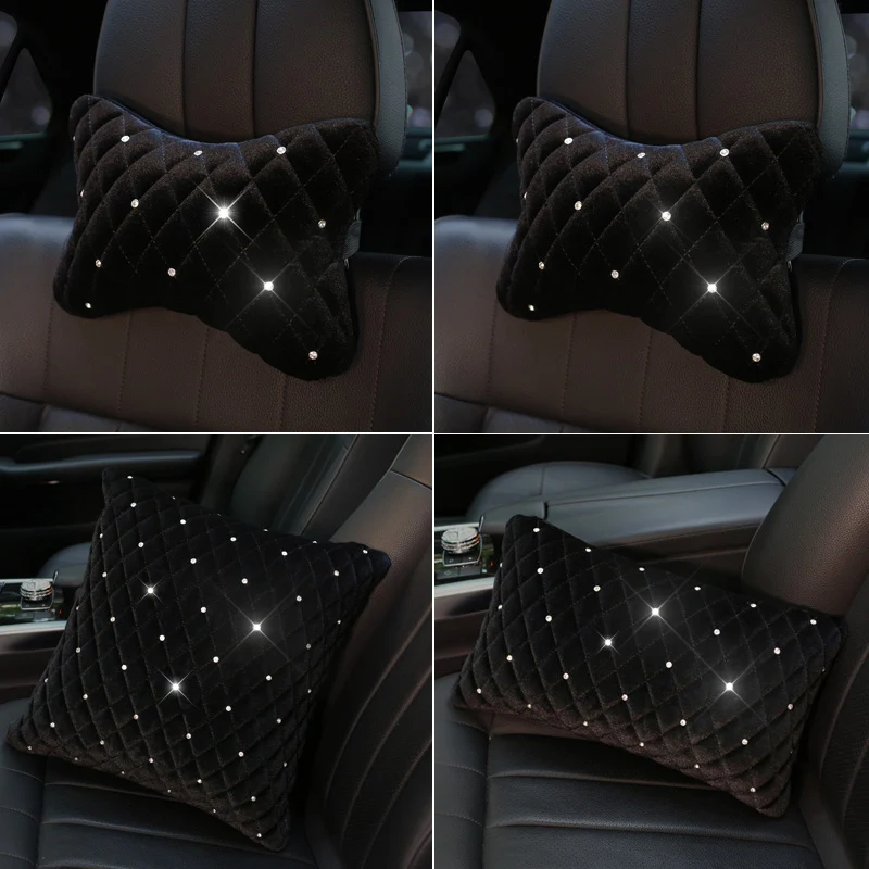Bling Rhinestone poduszka podróżna na szyję poduszka zimowe pluszowe kryształ Auto zagłówek poduszki talii obsługuje poduszka do fotela samochodowego pokrywa akcesoria samochodowe
