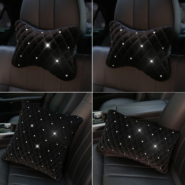Bling Rhinestone poduszka podróżna na szyję poduszka zimowe pluszowe kryształ Auto zagłówek poduszki talii obsługuje poduszka do fotela samochodowego pokrywa akcesoria samochodowe