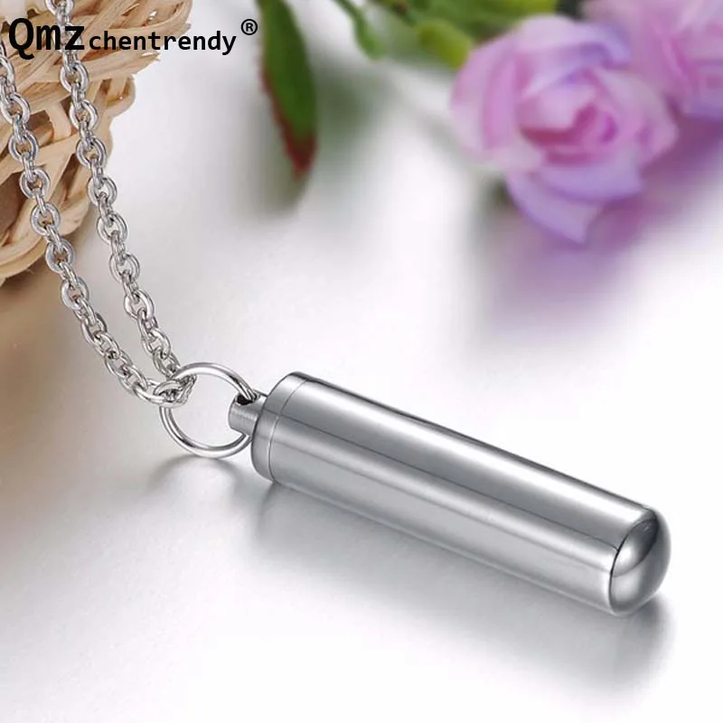 Stainless Steel Urn Keepsake Jewelry Cylinder Perfume Bottle Pendants Necklace Openable Put in Ashes Memorial For Men Women Gift