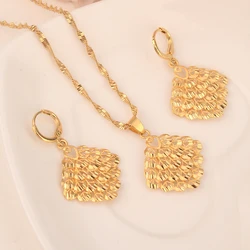 Dubai Gold Color Sets for Women 18K Plating Earrings and Pendant with Necklace Fashion Party Jewelry