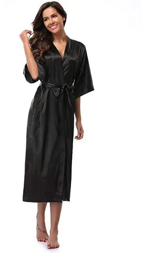 InjSatin-Robe longue de demoiselle d\'honneur pour femmes, kimono féminin, peignoir sexy, grande taille XXXL