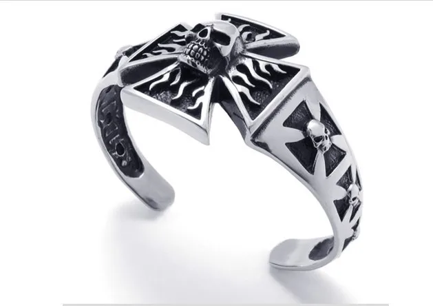 

Gothic Cross Skull bangle Men's Jewelry Titanium steel bracelet High Quality 33mm wide