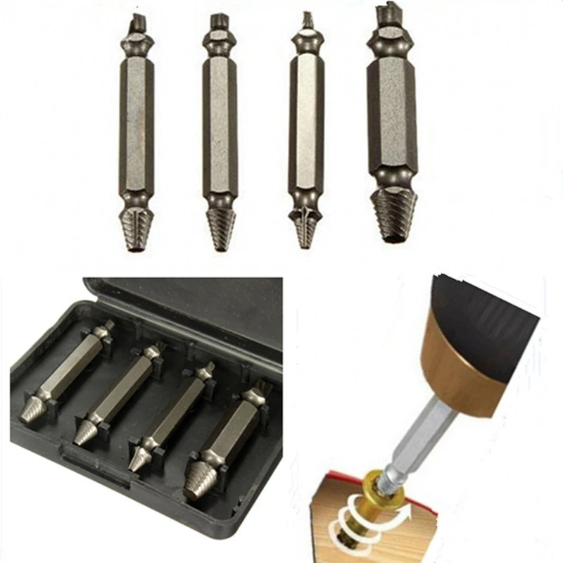 New 4pcs/set Screw Extractor Drill Bits Guide Set Broken Bolt Remover Easy Out Set 5cm Long