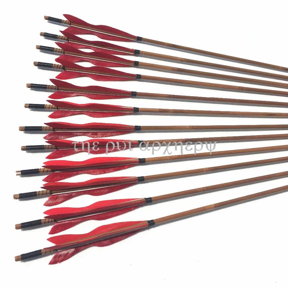 6/12/24pcs bamboo Arrows Natural Feather Fletched Wood Shaft For Archery Hunting