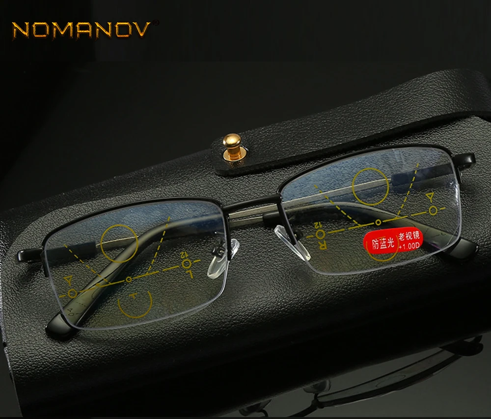 Progressive Multifocal Reading Glasses Half-rim Memory Leg Titanium Alloy Glasses Frame See Near And Far TOP 0 ADD +0.75To +4