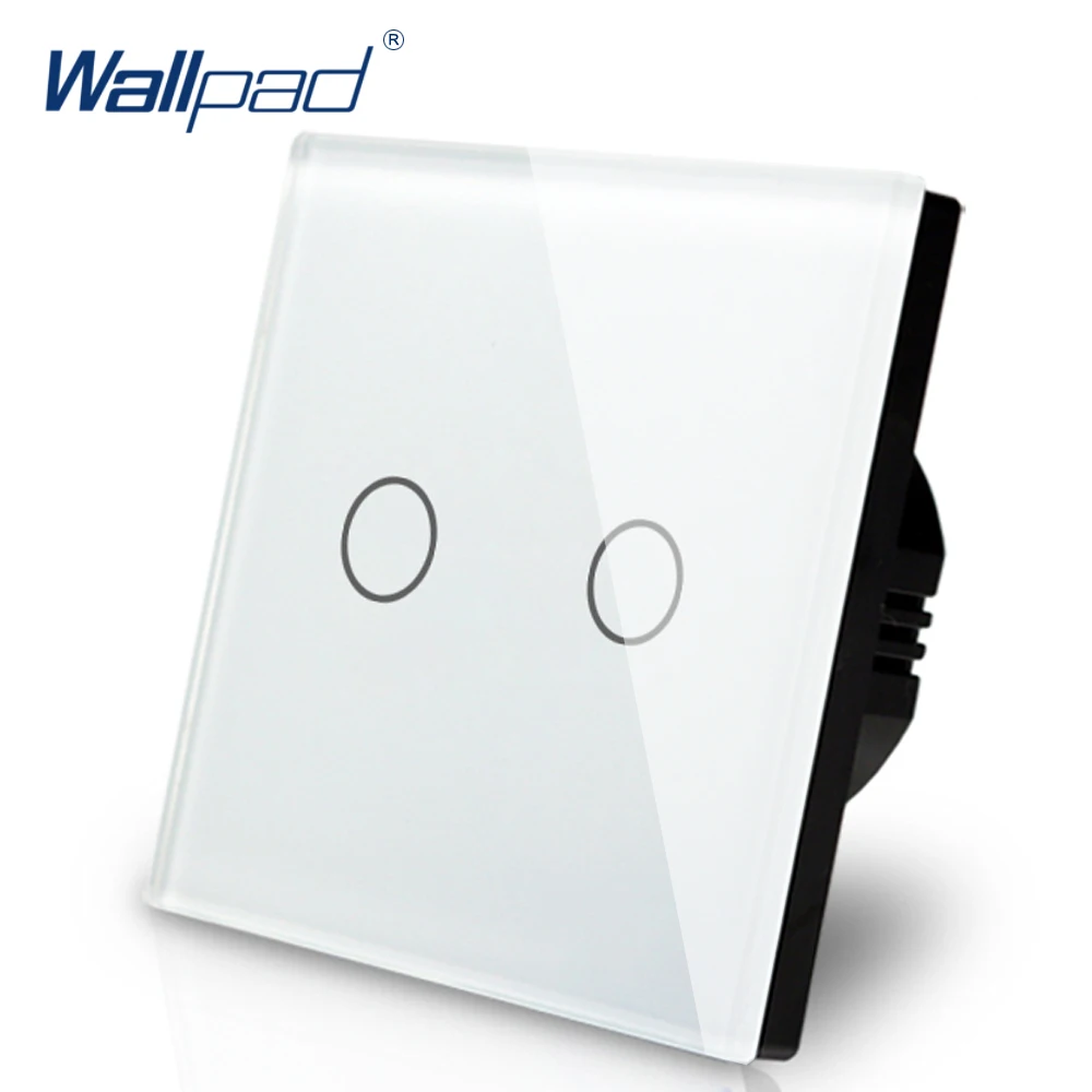 

New Arrival Wallpad EU UK 110V-220V 2 Gangs 2 Way 3 Way Position White Glass Panel Touch Button Wall Lights Switch Power Supply