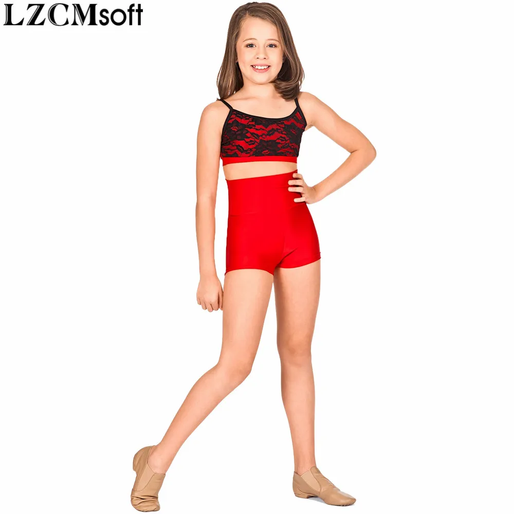 LZCMsoft Child High Waisted Gymnastics Shorts for Girls Spandex Black Ballet Dance Shorts Boys Stage Performance Wear