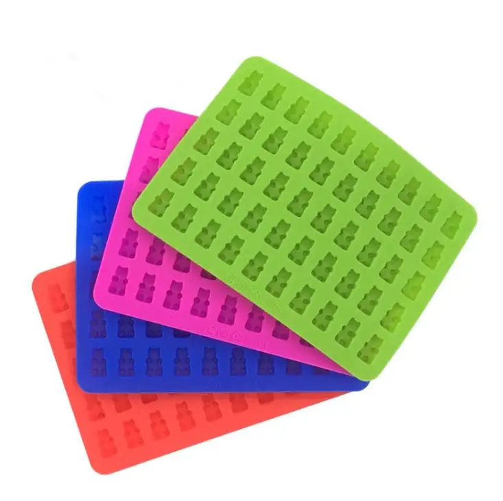 4 Color 53/50 Cavity Silicone Gummy Bear Chocolate Mold Candy Maker Ice cube Tray Jelly Moulds with free dropper SN611