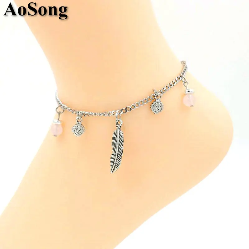 BPPCCR Tassel Leaves Feather Anklets Women Boho Ankle Chain Lucky Chakra Bracelet Cheville Sandals Pulseras Tobilleras Mujer