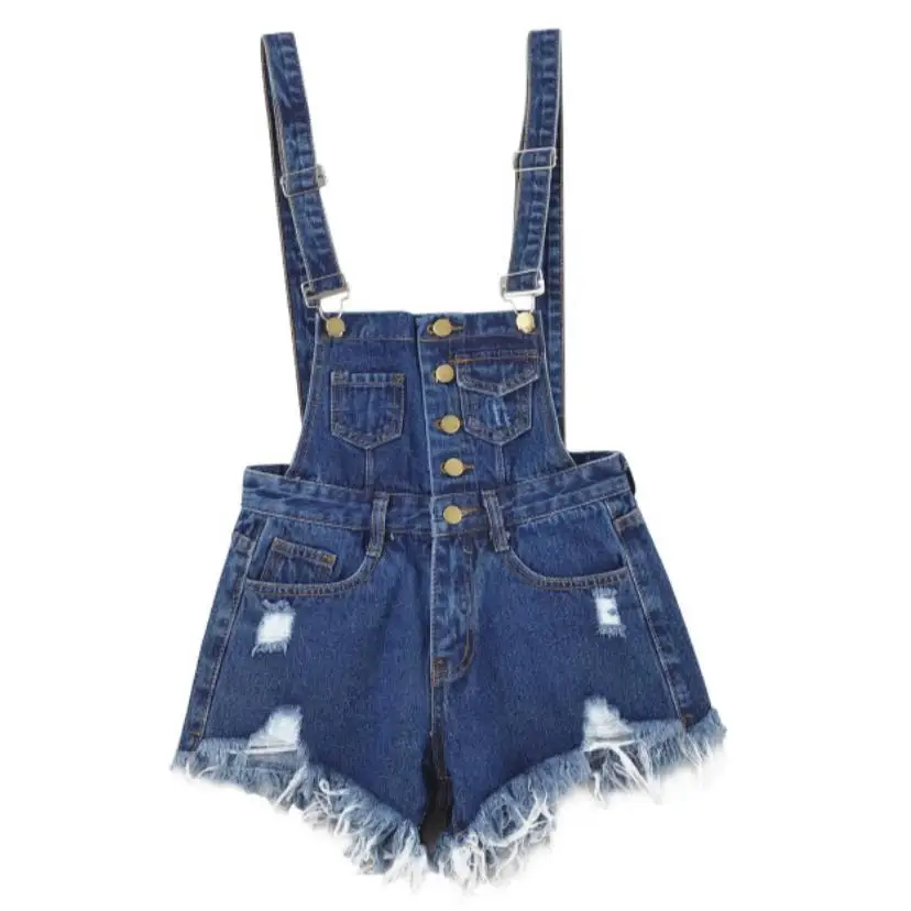 Women Denim Jeans Single-breasted Casual Hole Jumpsuit Romper Overalls jeans shorts