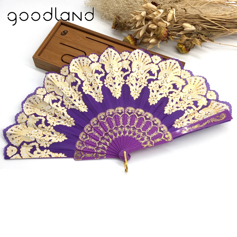 Free Shipping 10pcs Plastic Lace Glitter Floral Peacock Tail Folding Sequins Hand Fan Dancing Fan Craft Supplies Happy Gifts