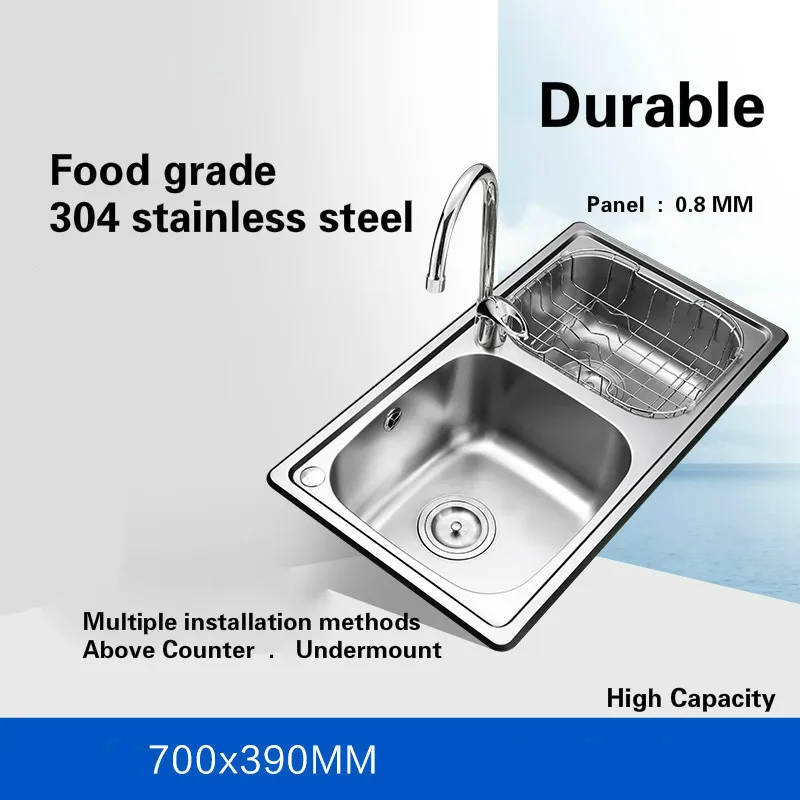 Free shipping kitchen sink fashion food grade 304 stainless steel standard double - tank hot sell 700x390 MM