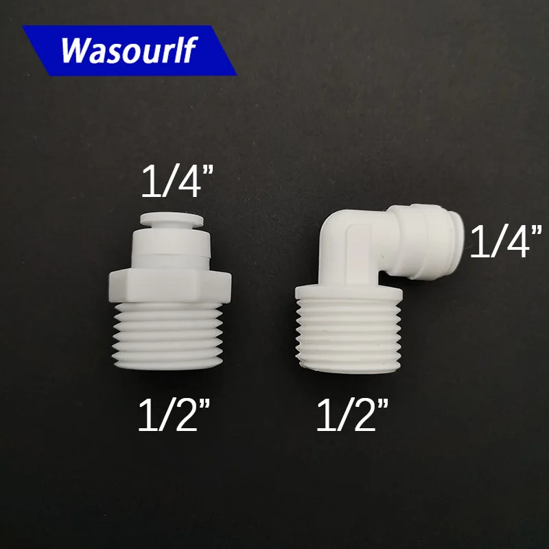 Wasourlf 2PCS  1/4'' inline tube tap water filter connector 1/2'' thread RO Water Plastic Pipe Coupling connector wholesale