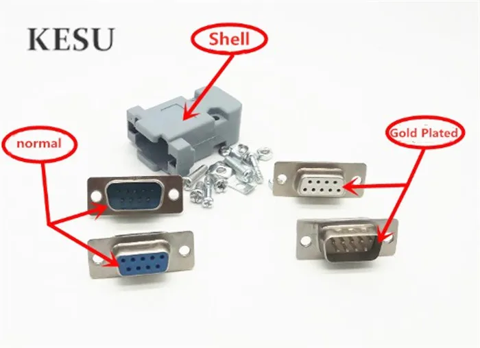 

RS232 Serial Port Connectors DB9 Female Male Gold plated Socket Shell Plastic Plug Connector 9pin COM Socket Adapter