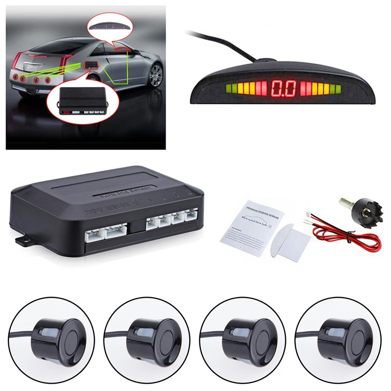 Car Parktronic LED Parking Sensor With 4 Sensors Reverse Backup Car Parking Radar Monitor Detector System Backlight Display 