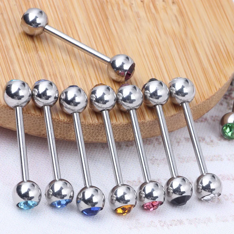 

Body Piercing Ring Double Cz Gem Stone Assorted Color 14G 16mm 10 colors 50pcs/100pcs/200pcs Tongue rings ear barbell