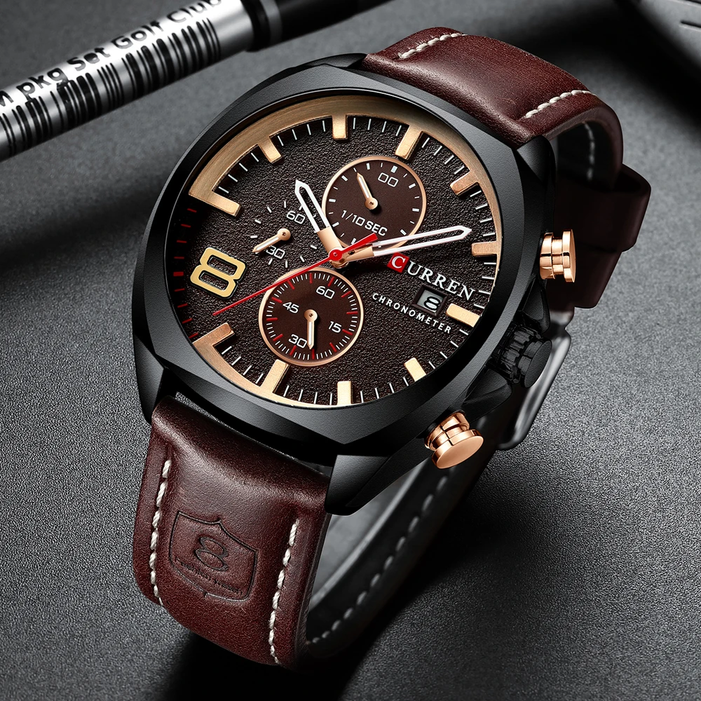 Reloj deportivo CURREN a la moda para hombre, relojes analógicos de cuarzo para hombre, relojes de pulsera multifunción militares con fecha resistente al agua, reloj para hombre