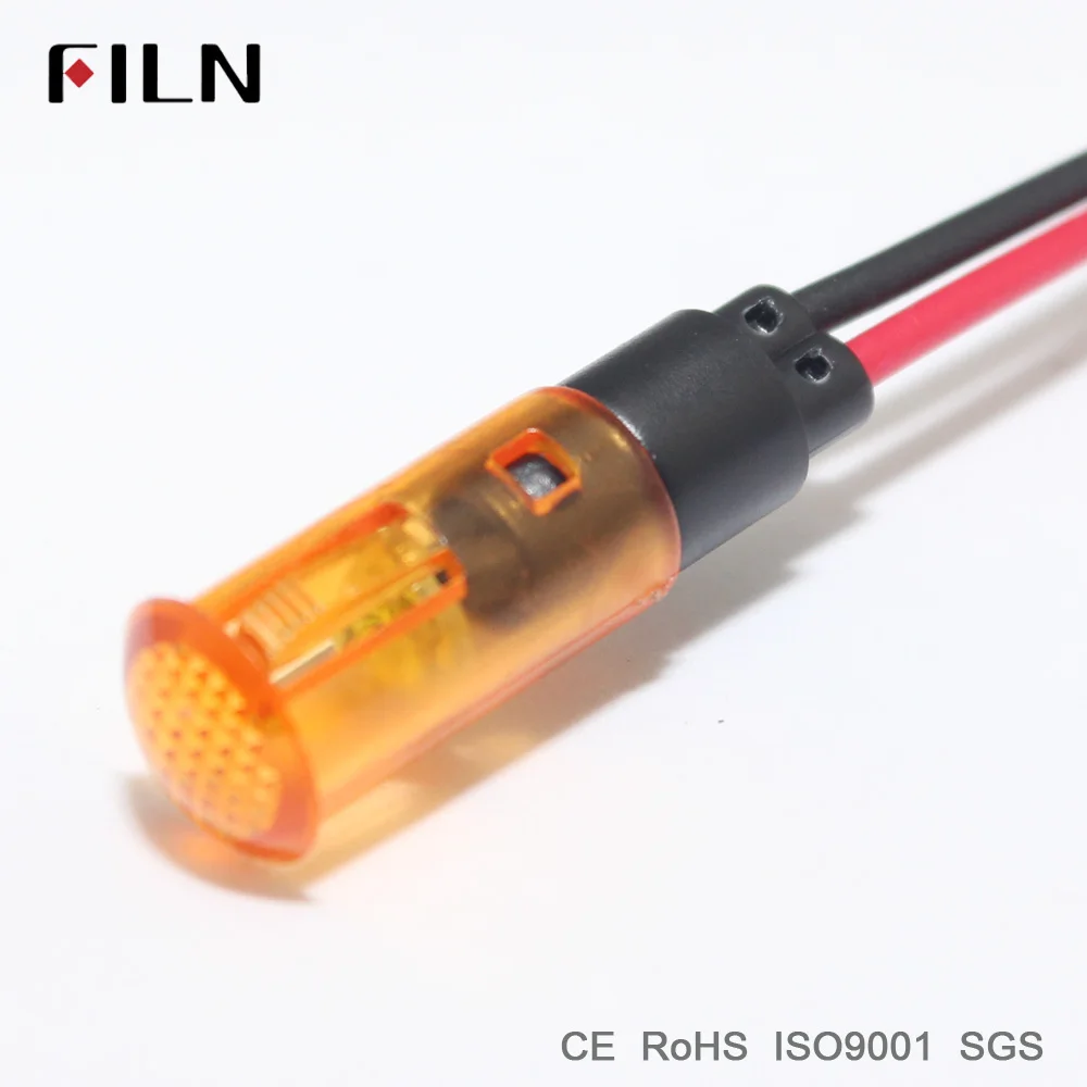 Filn mini luz indicadora de led plástico, 8mm, 120v, 220v, 12v, vermelho, bilue, verde, branco, luz de emergência com fio