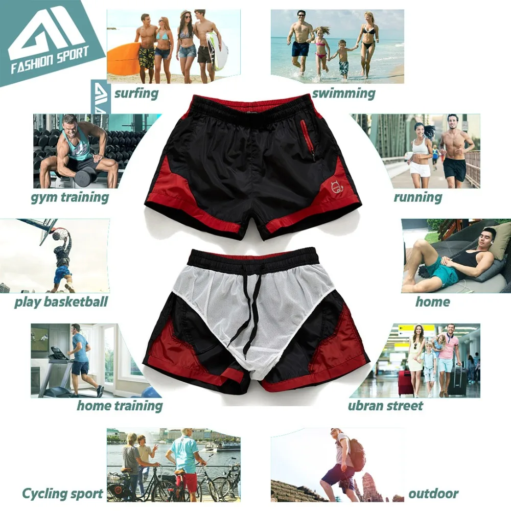 Aimpact New Fast Dry Surfing Men\'s Board Shorts Mesh Lining Liner Patchwork Beach Swimming Short Sport Workout Shorts Male SD002