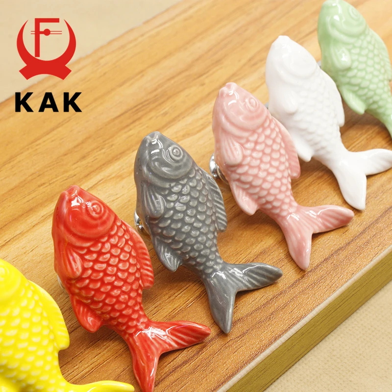 KAK boutons de tiroir pour enfants poignées en céramique en forme de poisson pour chambre d\'enfants poignées d\'armoire de cuisine boutons d\'armoire