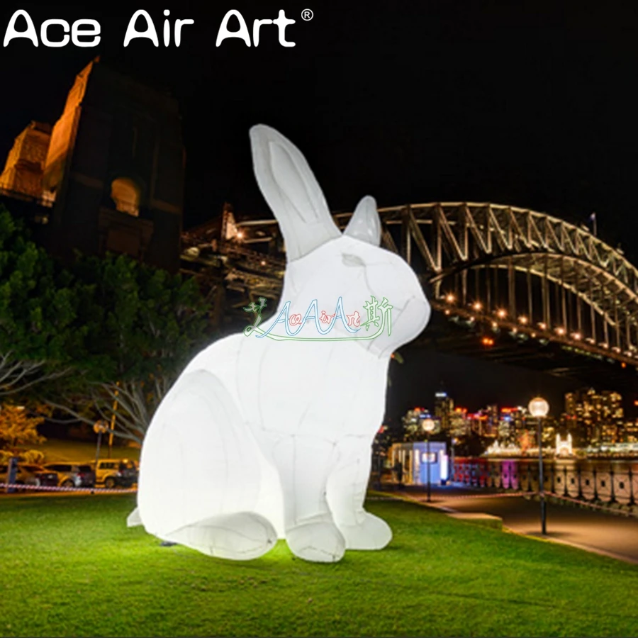 Cute Giant White Led Lighting Inflatable Rabbit Standing Animal Model for Event or Outdoor Ground Lawn Party Decoration