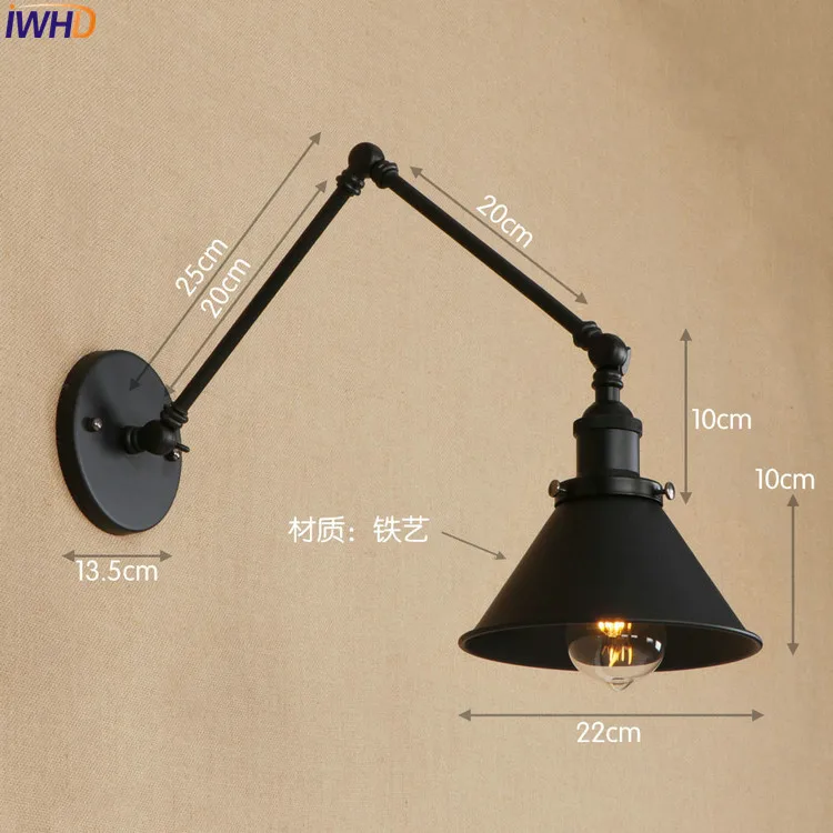 Black Retro LED Wall Light Fxitures Edison Wandlampen Adjustable Long Arm Wall Lamp Vintage Arandelas Aplique Murale Lampen