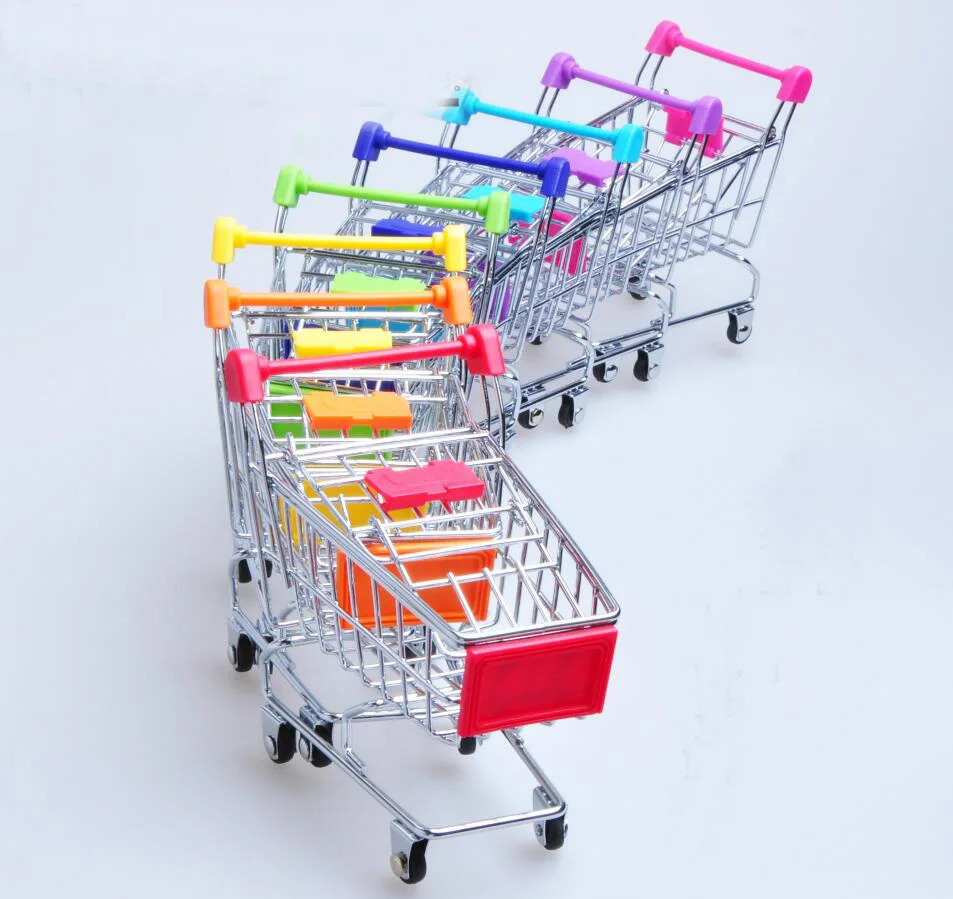 

10pcs Supermarket Shopping Mini Trolley Cart Phone Holder Office Desk Storage Toy Cart Baby Toy Handcart Accessories