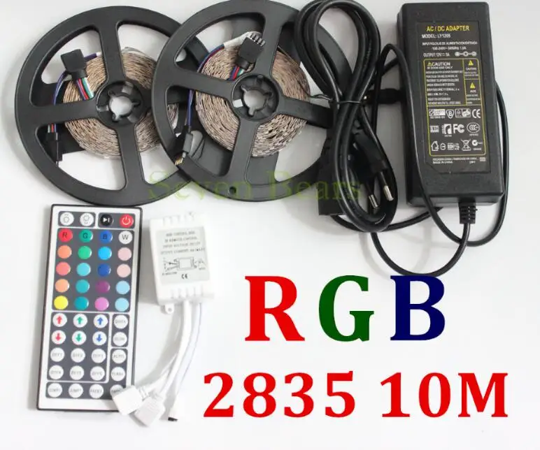 

10m 3528 RGB Led Strip Light SMD 5M 300Leds SMD Flexible Strips + 44 key ir Remote Controller +DC 5A 12V transformer